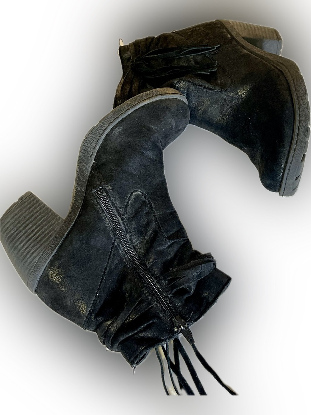 b.o.c. Born Concept Alicudi Black Fringe Western Boho Ankle Boots Booties Size 7